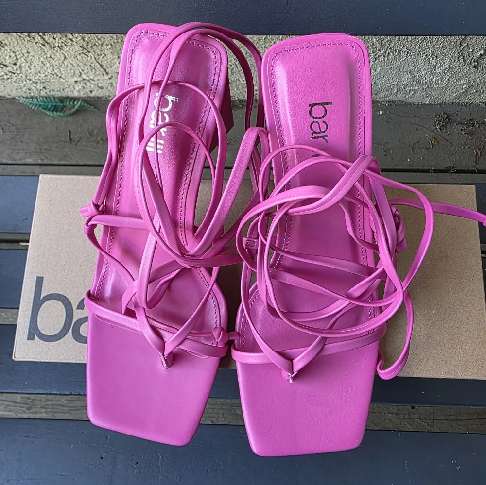Bar III Womens Alana Faux Leather Ankle Tie Slingback Sandals‎ Fuscia Sz 6.5